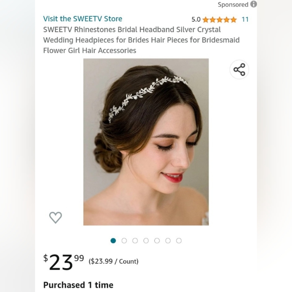 SWEETV Women's Bridal Crystal Vine Headpiece w/ ribbon tie - NEW IN PACKAGING!